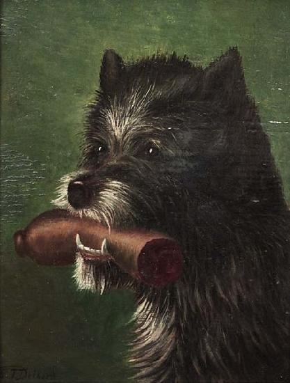 Carl Friedrich Deiker Hundeportrat mit Wurst im Maul oil painting image